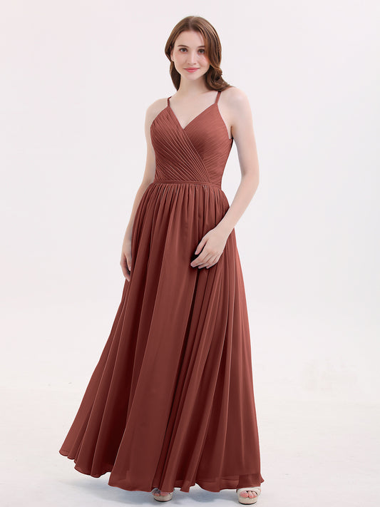 Tiffany Espalda Abierta Gasa Vestido Con Escote En V Terracota Tallas Grandes