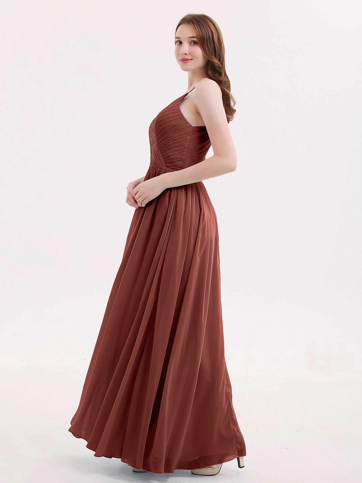 Tiffany Espalda Abierta Gasa Vestido Con Escote En V Terracota Tallas Grandes