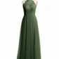 Vestidos largos con cuerpo de encaje y falda de tul Verde Oliva Tallas Grandes
