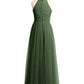 Vestidos largos con cuerpo de encaje y falda de tul Verde Oliva Tallas Grandes