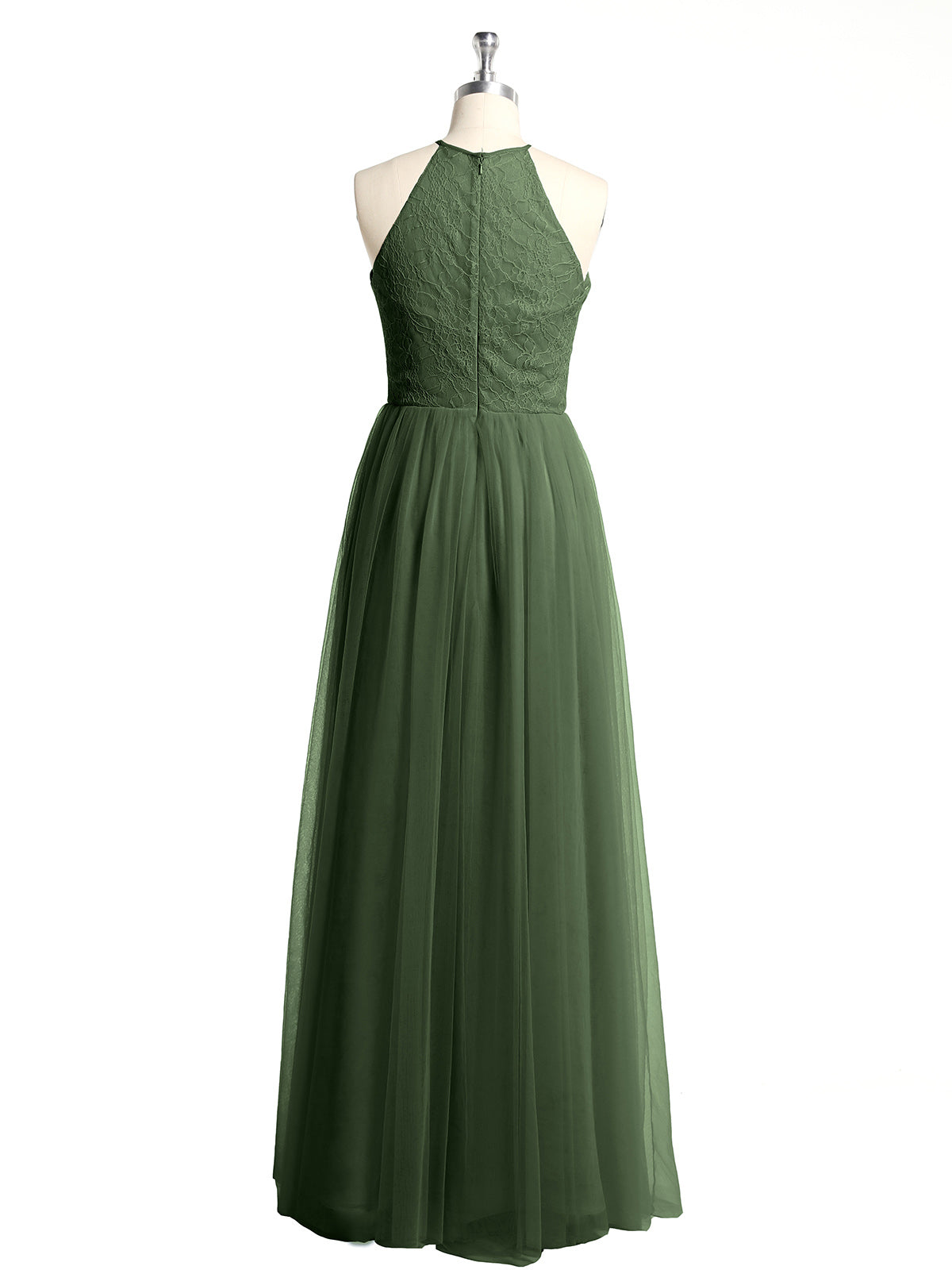 Vestidos largos con cuerpo de encaje y falda de tul Verde Oliva Tallas Grandes