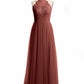 Vestidos largos con cuerpo de encaje y falda de tul Terracota