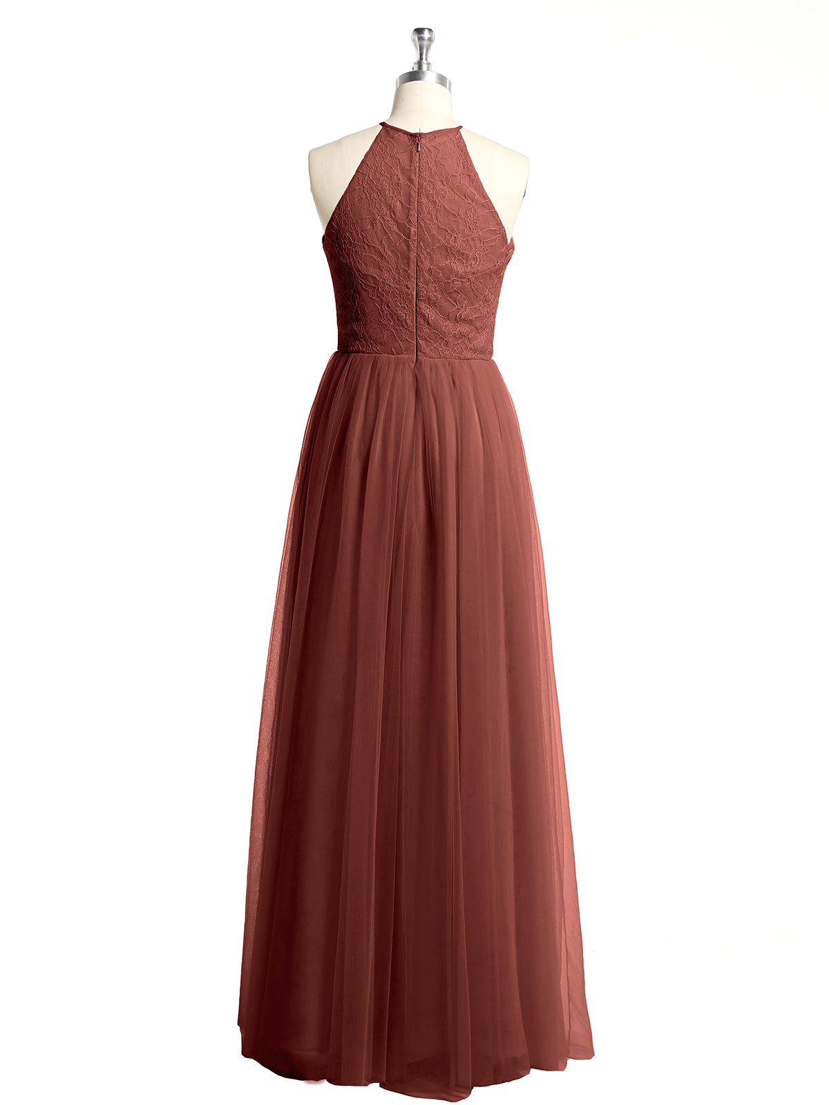 Vestidos largos con cuerpo de encaje y falda de tul Terracota
