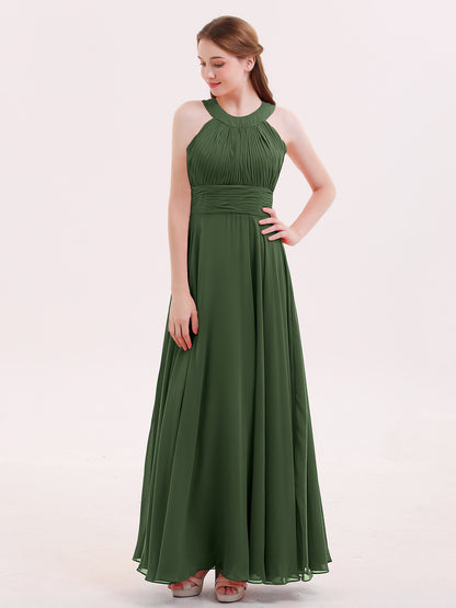 Tobey Cabestro Gasa Vestido De Dama De Honor De Espalda Abierta Verde Oliva Tallas Grandes