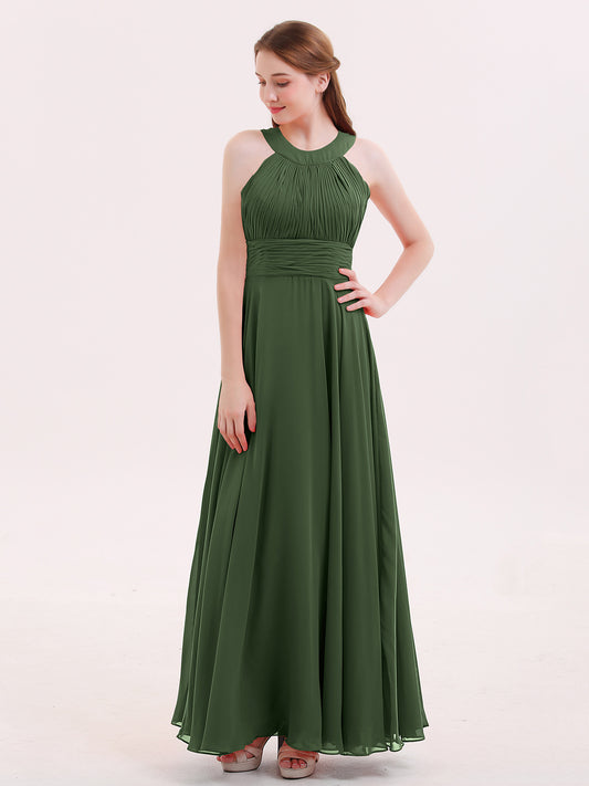 Tobey Cabestro Gasa Vestido De Dama De Honor De Espalda Abierta Verde Oliva Tallas Grandes