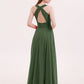Tobey Cabestro Gasa Vestido De Dama De Honor De Espalda Abierta Verde Oliva Tallas Grandes
