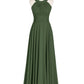 Tobey Cabestro Gasa Vestido De Dama De Honor De Espalda Abierta Verde Oliva Tallas Grandes