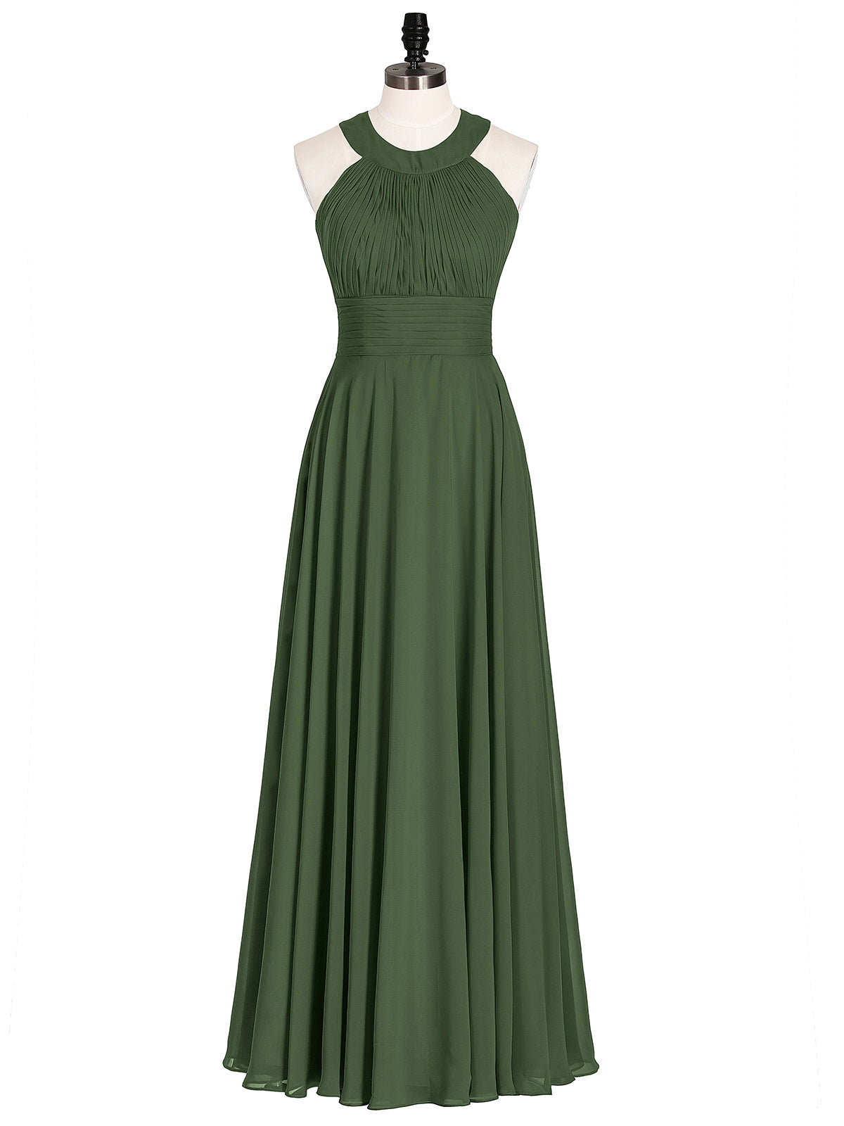 Tobey Cabestro Gasa Vestido De Dama De Honor De Espalda Abierta Verde Oliva Tallas Grandes