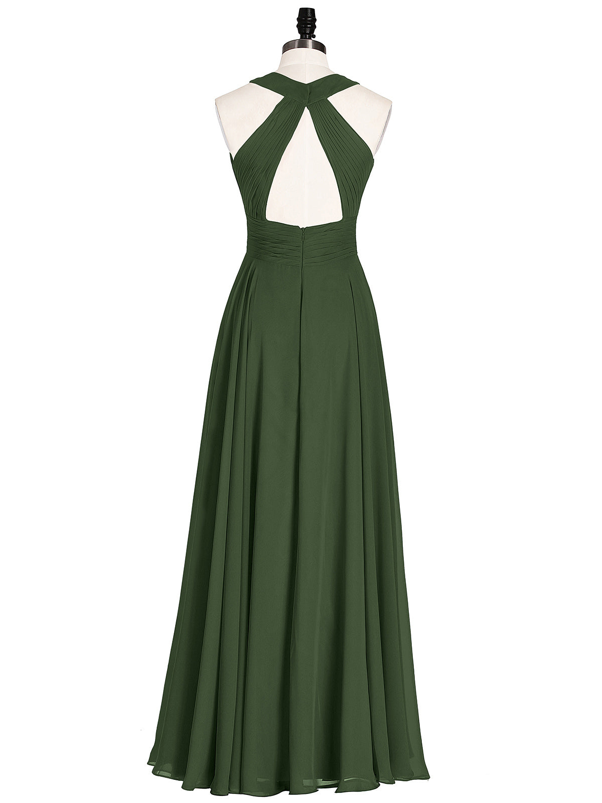 Tobey Cabestro Gasa Vestido De Dama De Honor De Espalda Abierta Verde Oliva Tallas Grandes