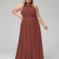 Vestido maxi de chiffon con cuello halter y falda circular Terracota Tallas Grandes