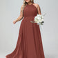 Vestido maxi de chiffon con cuello halter y falda circular Terracota Tallas Grandes