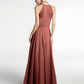 Vestido maxi de chiffon con cuello halter y falda circular Terracota