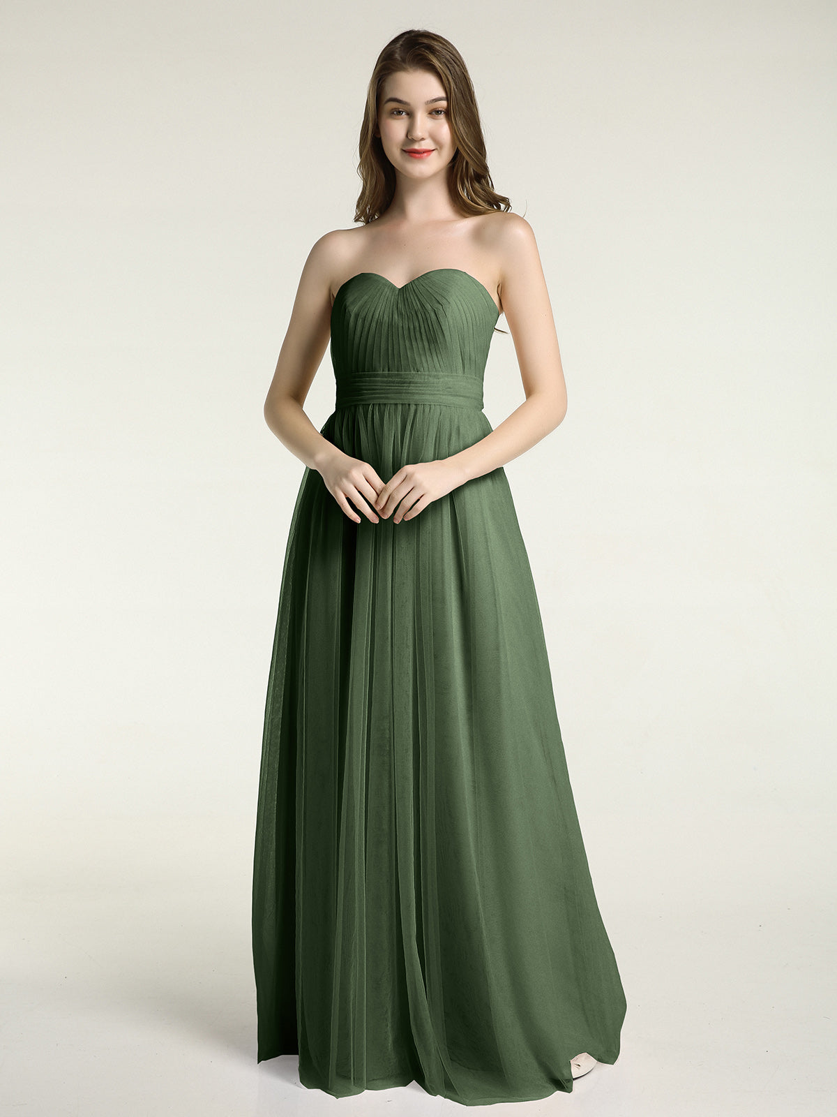 Vestidos de tul sin tirantes con escote en corazón y lazo Verde Oliva Tallas Grandes