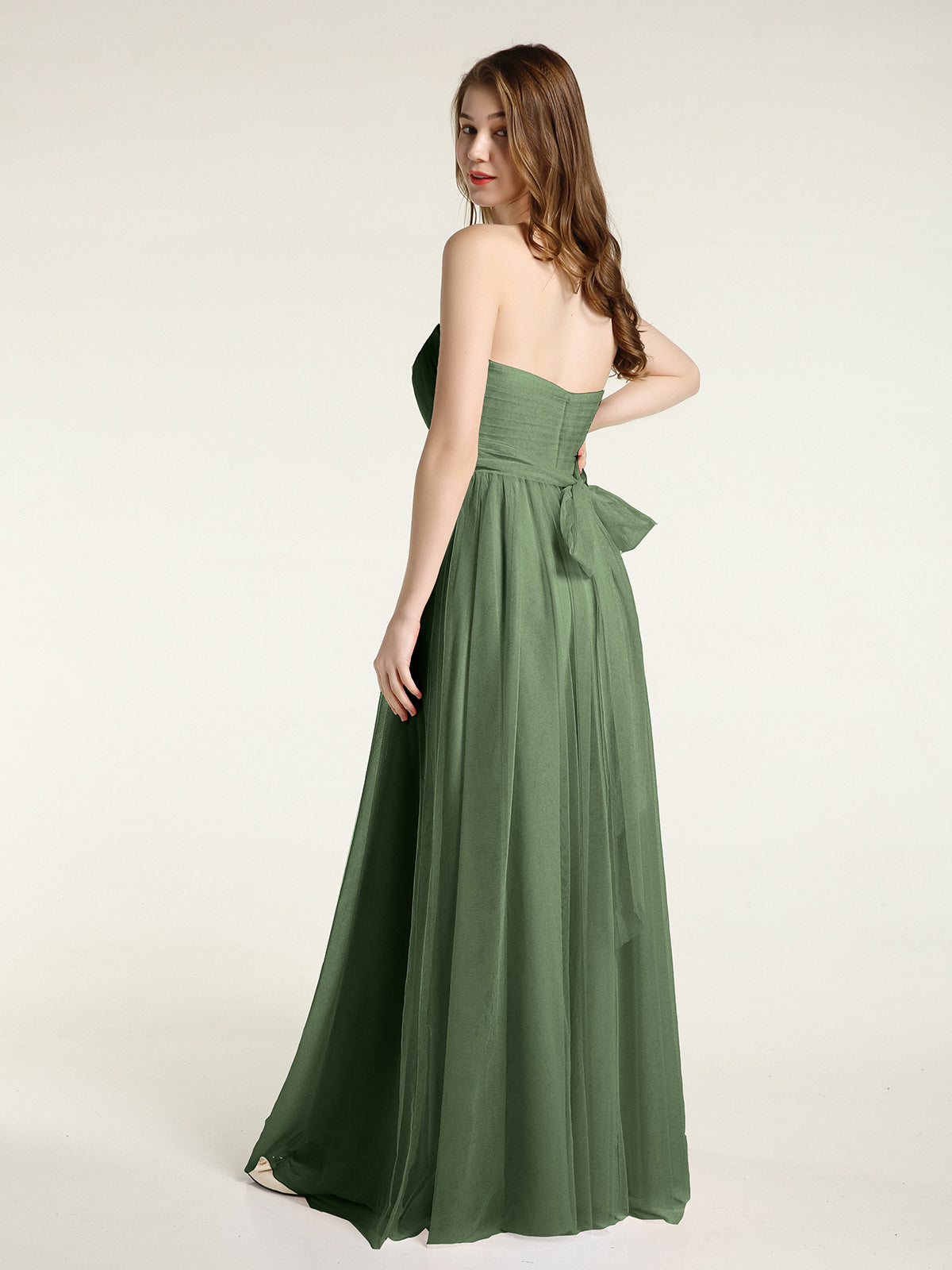 Vestidos de tul sin tirantes con escote en corazón y lazo Verde Oliva Tallas Grandes