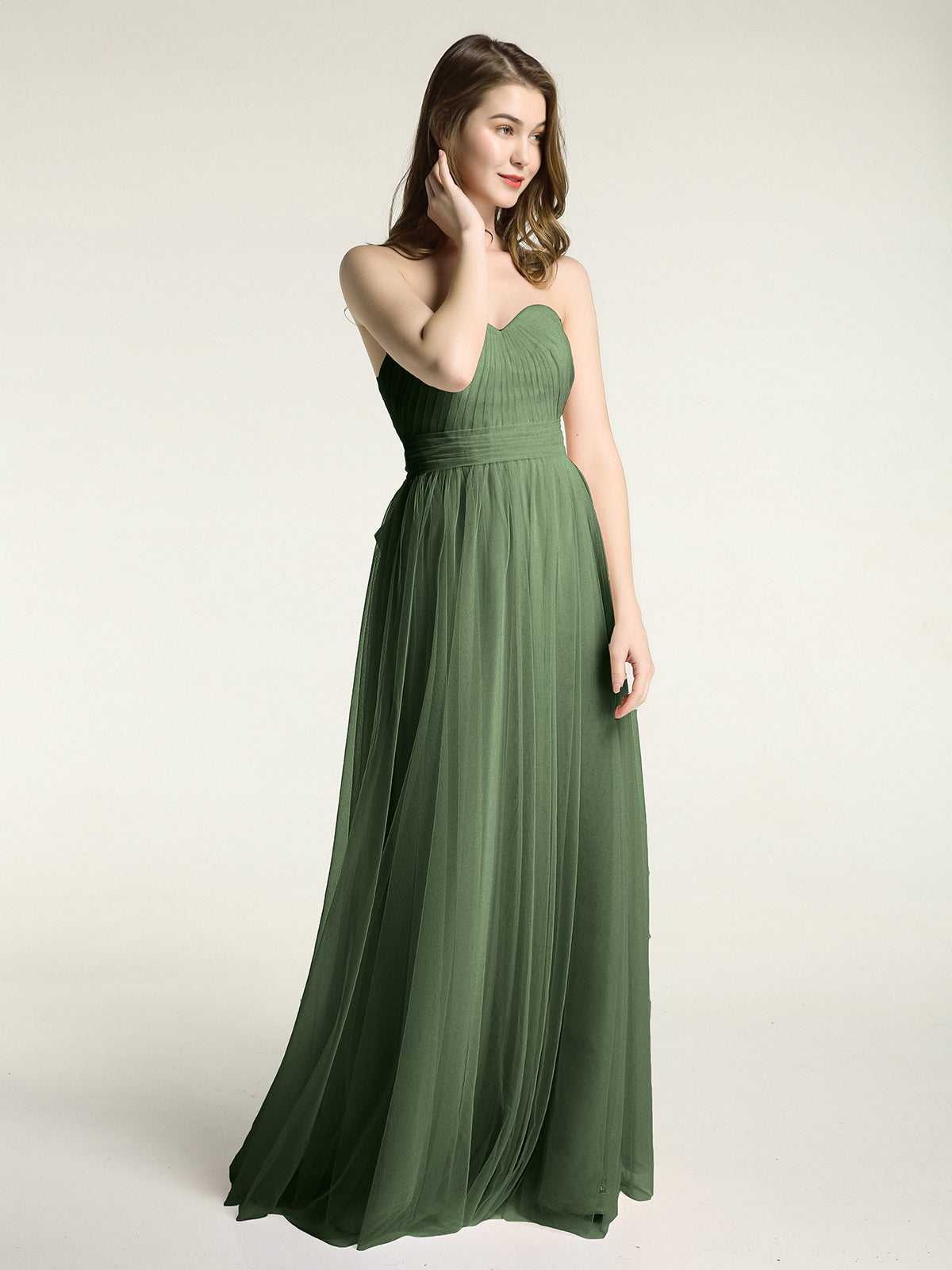 Vestidos de tul sin tirantes con escote en corazón y lazo Verde Oliva Tallas Grandes