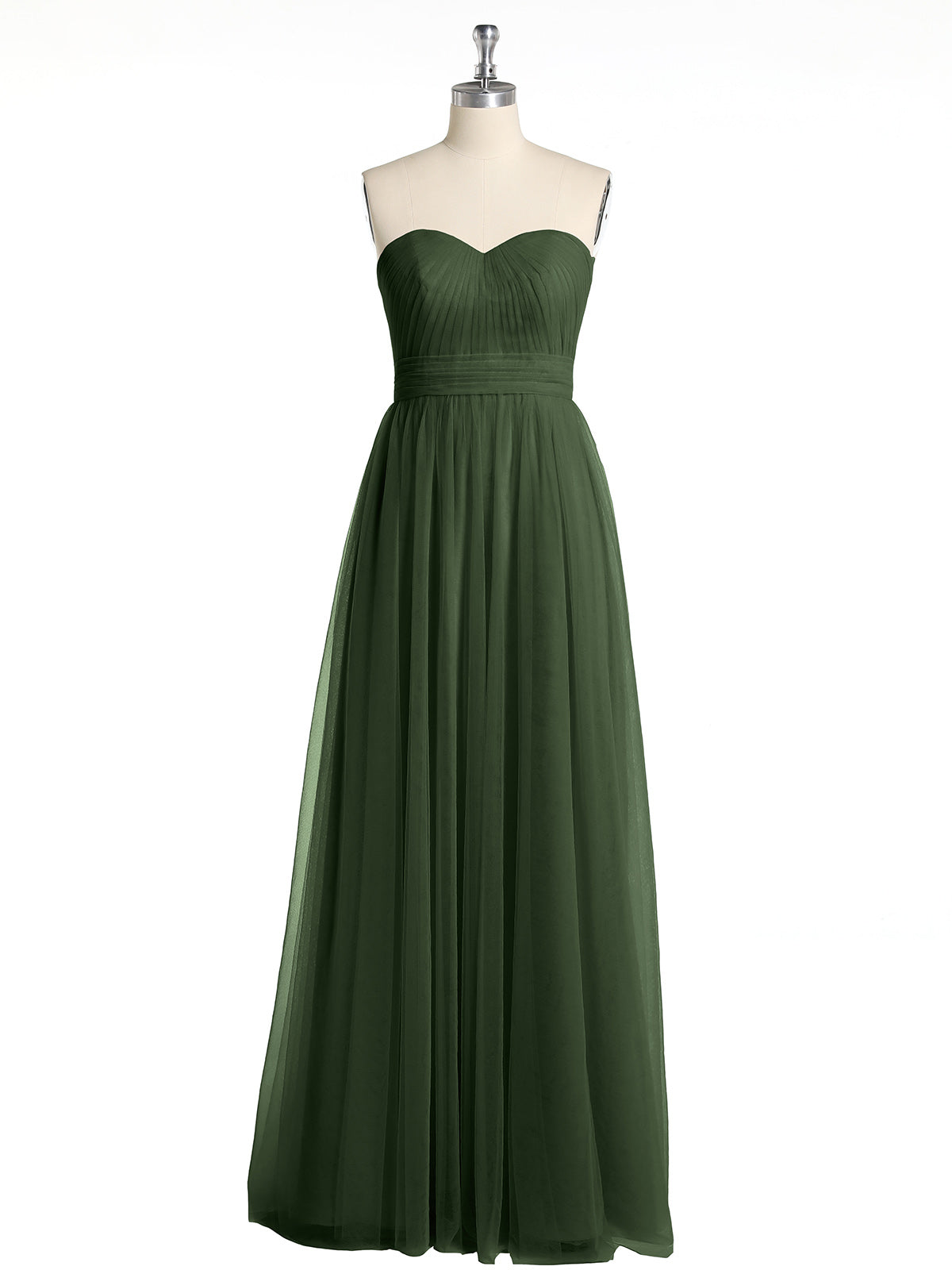 Vestidos de tul sin tirantes con escote en corazón y lazo Verde Oliva Tallas Grandes