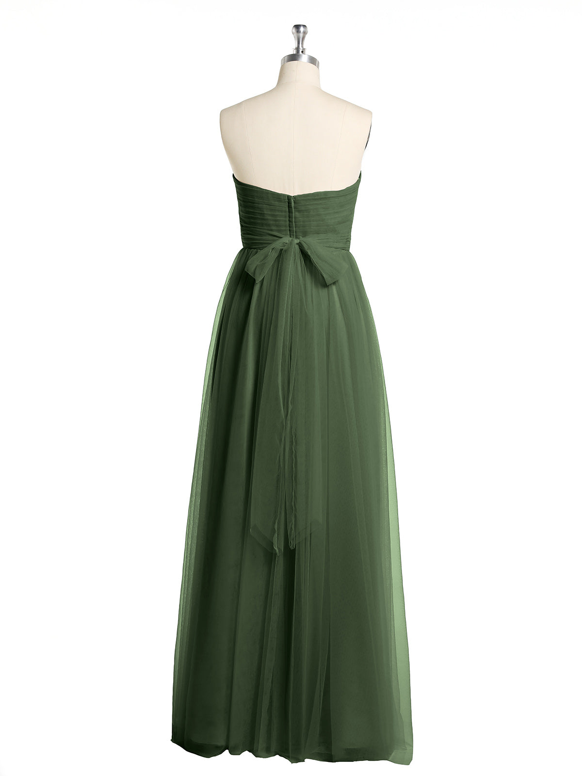 Vestidos de tul sin tirantes con escote en corazón y lazo Verde Oliva Tallas Grandes