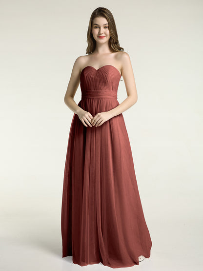 Vestidos de tul sin tirantes con escote en corazón y lazo Terracota
