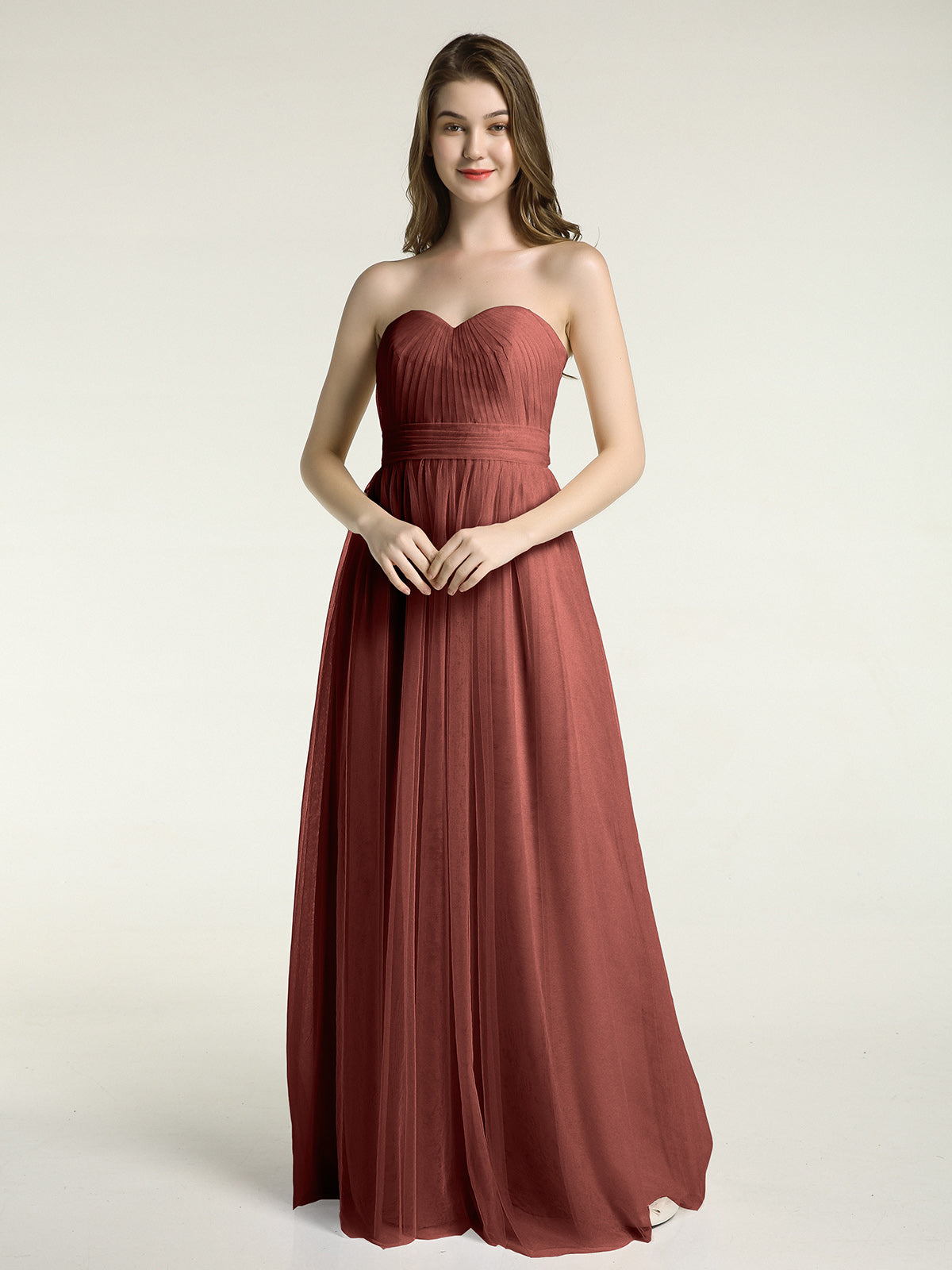 Vestidos de tul sin tirantes con escote en corazón y lazo Terracota Tallas Grandes
