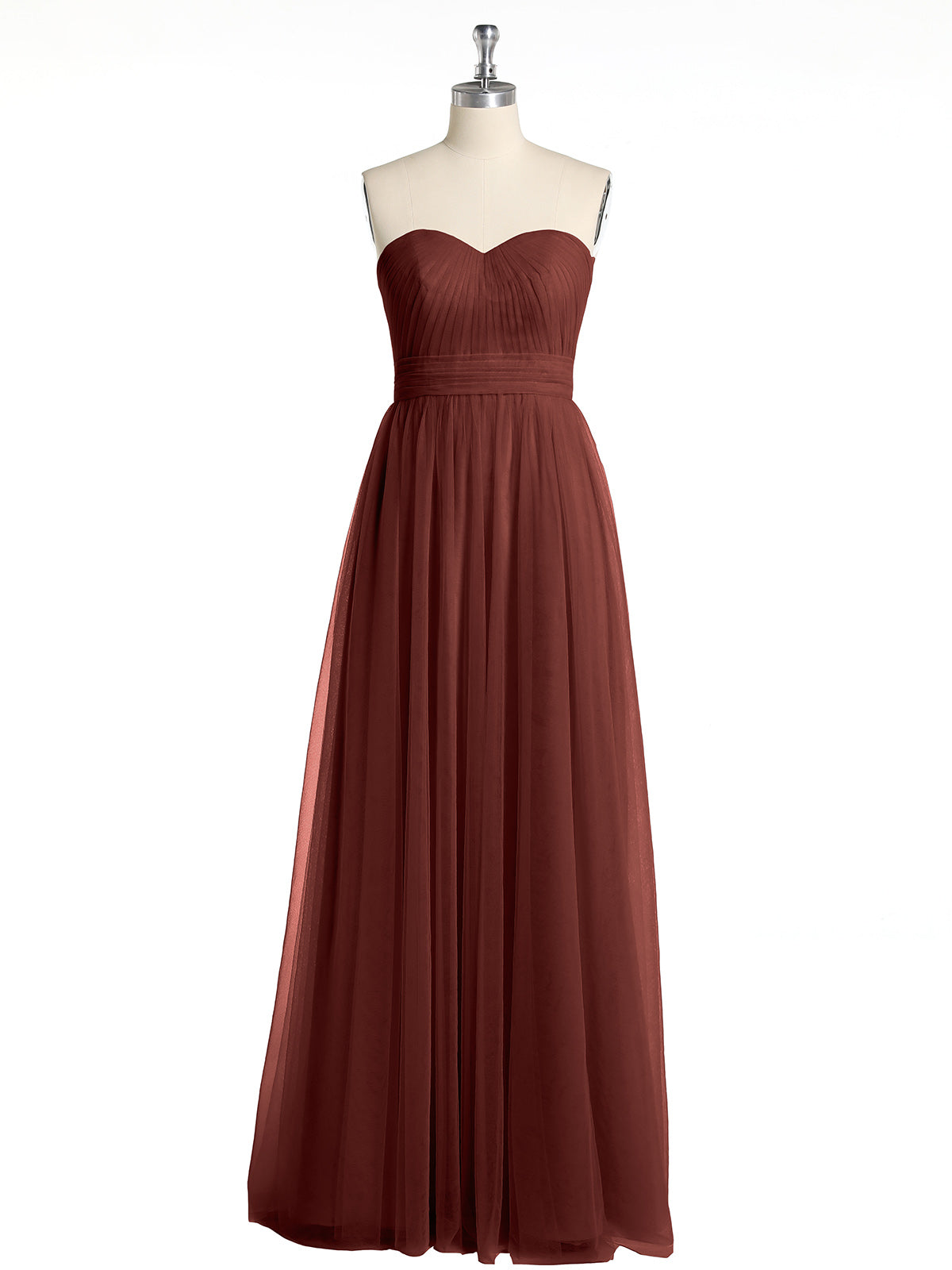 Vestidos de tul sin tirantes con escote en corazón y lazo Terracota