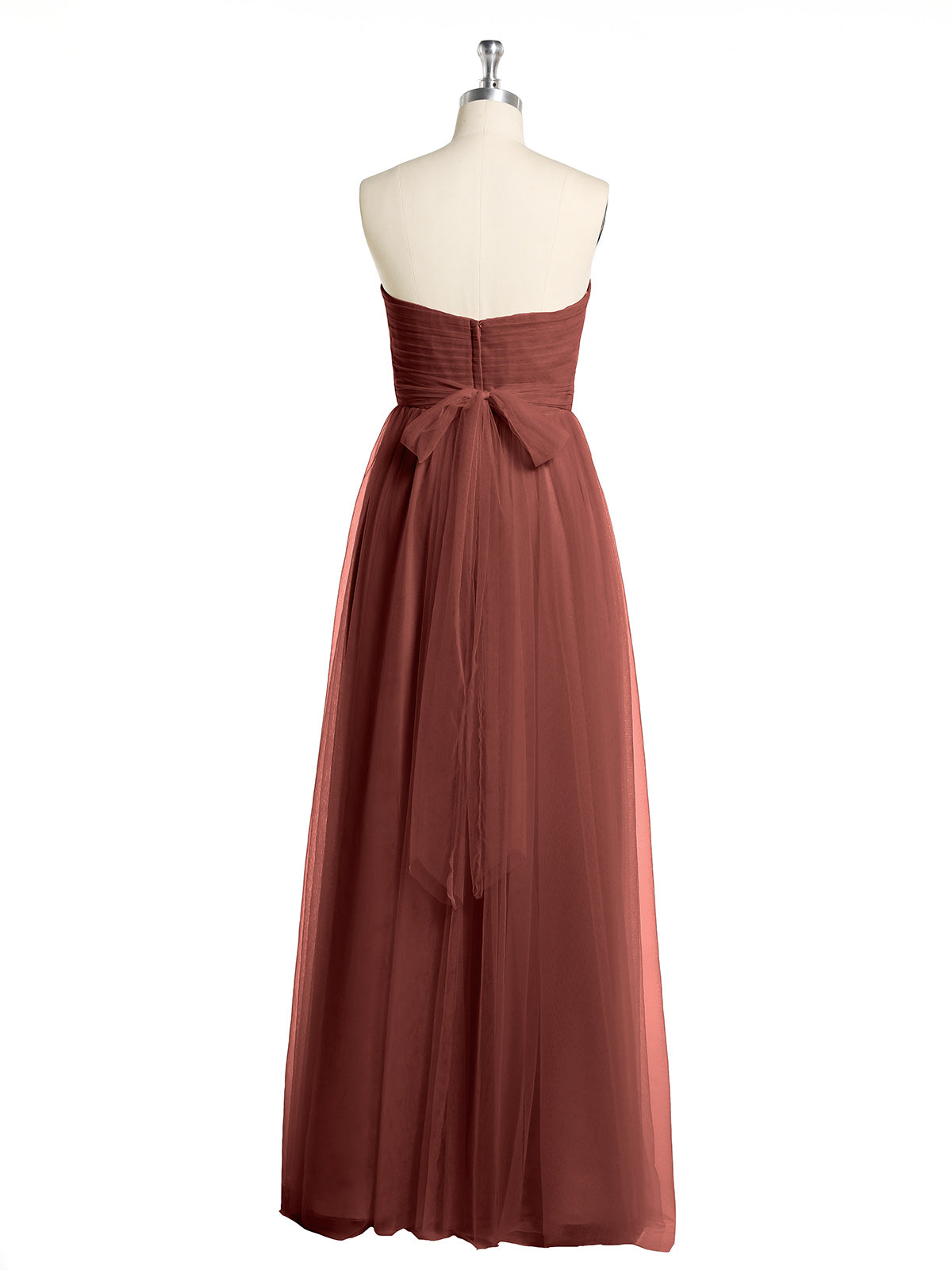 Vestidos de tul sin tirantes con escote en corazón y lazo Terracota