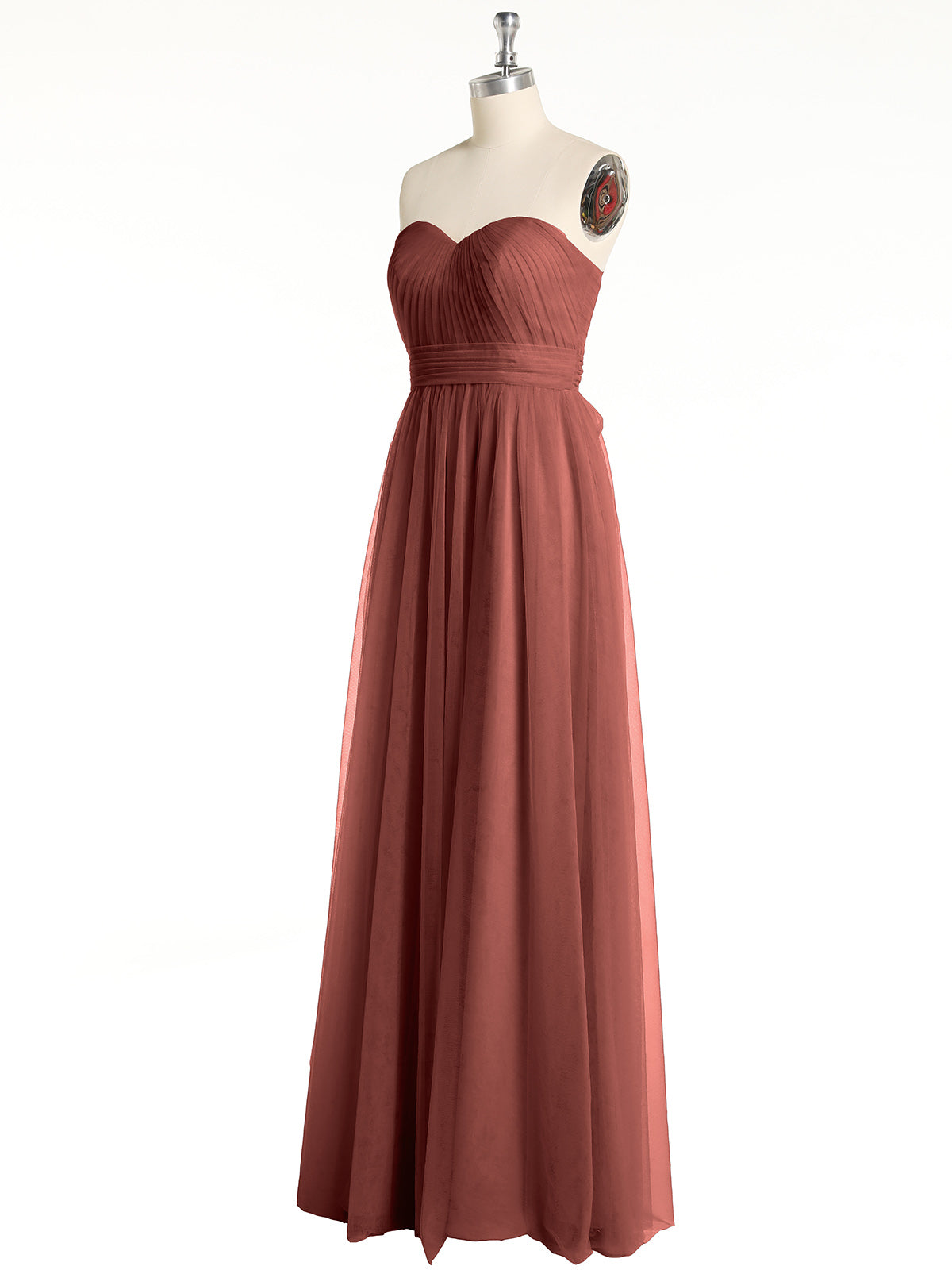 Vestidos de tul sin tirantes con escote en corazón y lazo Terracota