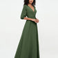Vestidos máximos de chiffon con escote en V profundo y mangas 1/2 Verde Oliva Tallas Grandes