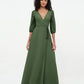 Vestidos máximos de chiffon con escote en V profundo y mangas 1/2 Verde Oliva Tallas Grandes