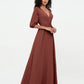 Vestidos máximos de chiffon con escote en V profundo y mangas 1/2 Terracota Tallas Grandes