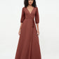 Vestidos máximos de chiffon con escote en V profundo y mangas 1/2 Terracota