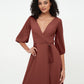 Vestidos máximos de chiffon con escote en V profundo y mangas 1/2 Terracota