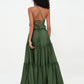 Vestidos máximos bohemios de chiffon con falda escalonada estilo Empire Verde Oliva Tallas Grandes