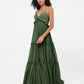 Vestidos máximos bohemios de chiffon con falda escalonada estilo Empire Verde Oliva Tallas Grandes