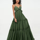Vestidos máximos bohemios de chiffon con falda escalonada estilo Empire Verde Oliva Tallas Grandes