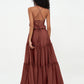Vestidos máximos bohemios de chiffon con falda escalonada estilo Empire Terracota