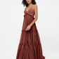 Vestidos máximos bohemios de chiffon con falda escalonada estilo Empire Terracota