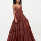 Vestidos máximos bohemios de chiffon con falda escalonada estilo Empire Terracota