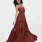 Vestidos máximos bohemios de chiffon con falda escalonada estilo Empire Terracota Tallas Grandes