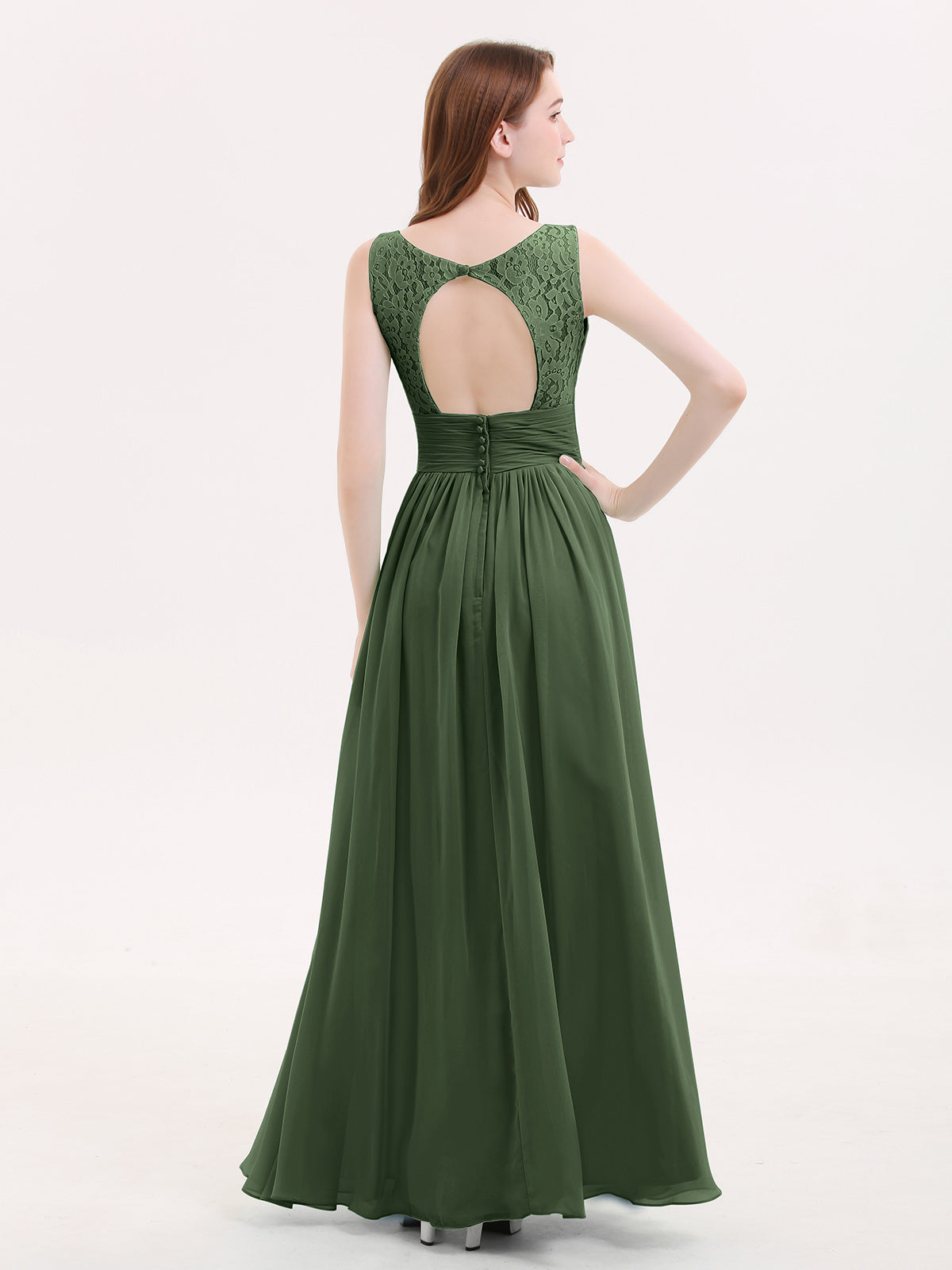 Valerie Encaje Y Gasa Vestidos Con Espalda Abierta Verde Oliva Tallas Grandes