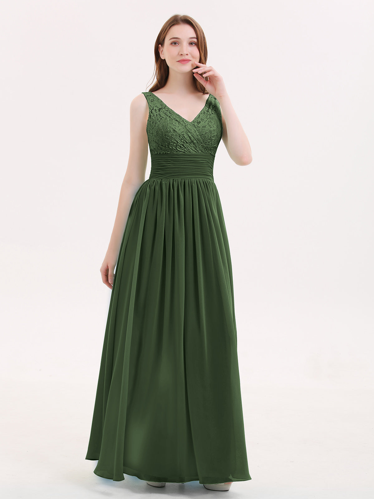 Valerie Encaje Y Gasa Vestidos Con Espalda Abierta Verde Oliva Tallas Grandes