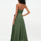 Vestidos asimétricos de chiffon con cuello halter y escote en V profundo Verde Oliva Tallas Grandes