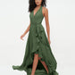 Vestidos asimétricos de chiffon con cuello halter y escote en V profundo Verde Oliva Tallas Grandes