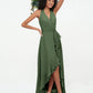 Vestidos asimétricos de chiffon con cuello halter y escote en V profundo Verde Oliva Tallas Grandes