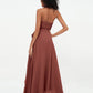 Vestidos asimétricos de chiffon con cuello halter y escote en V profundo Terracota