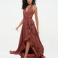 Vestidos asimétricos de chiffon con cuello halter y escote en V profundo Terracota