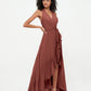 Vestidos asimétricos de chiffon con cuello halter y escote en V profundo Terracota