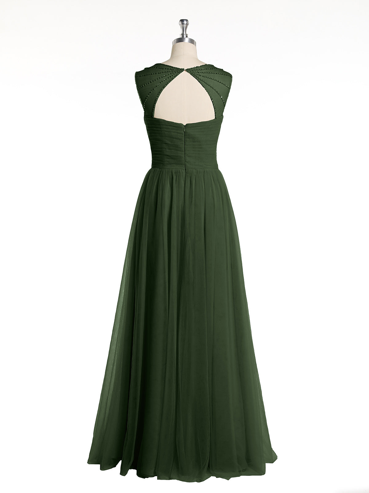Vestidos largos de tul cruzado plisado con tirantes decorados con cuentas Verde Oliva Tallas Grandes