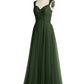 Vestidos largos de tul cruzado plisado con tirantes decorados con cuentas Verde Oliva Tallas Grandes