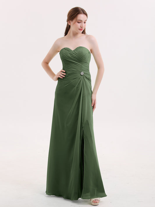 Verna Sin Tirante Novio Vestido Con Apertura Verde Oliva Tallas Grandes