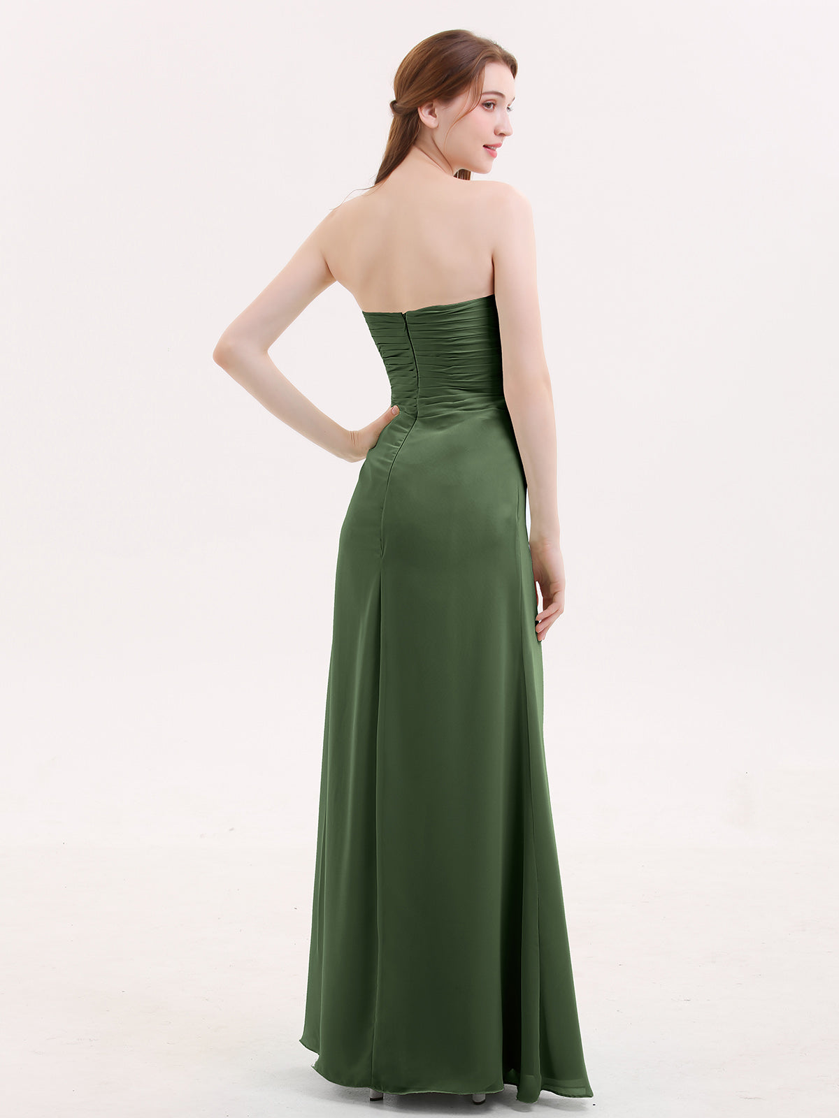 Verna Sin Tirante Novio Vestido Con Apertura Verde Oliva Tallas Grandes